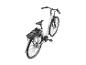 Weißes Elektrofahrrad mit Gepäckträger und Display am Lenker.