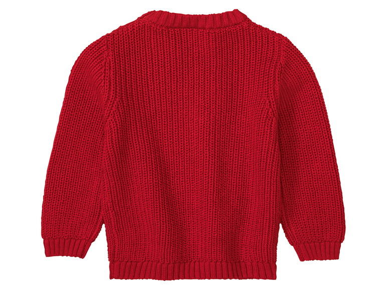 Ein roter Strickpullover mit langen Ärmeln.