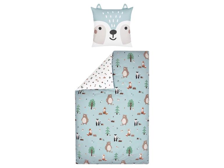 Kinderbettwäsche mit Fuchskissen und Waldtier-Bettdecke.