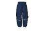 Dunkelblaue Regenhose für Kinder mit Reflektoren und Fußschlaufen.