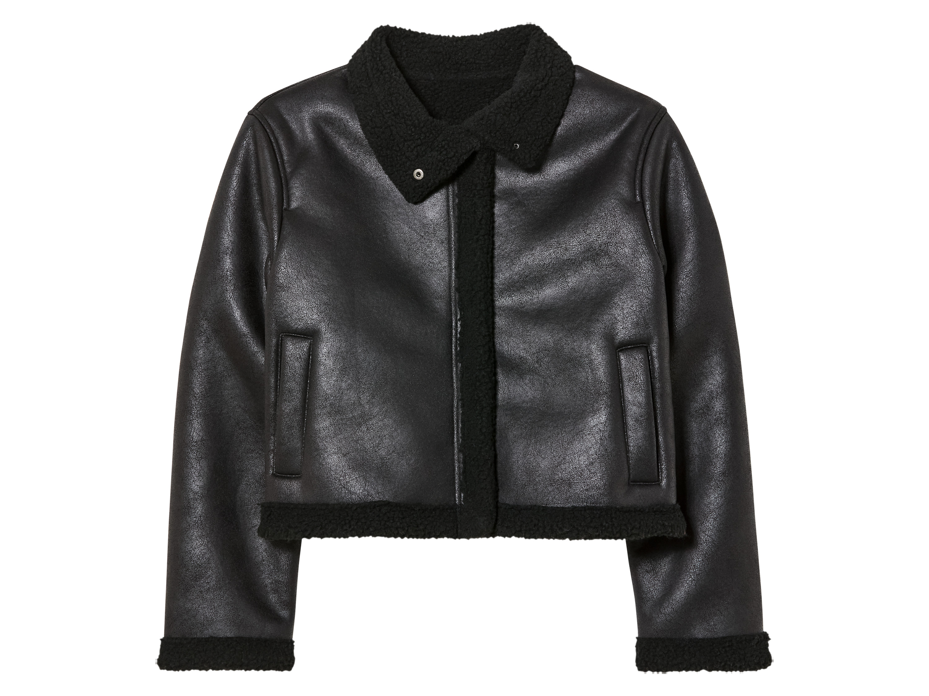 pepperts!® Kleinkinder Kinder Mädchen Bikerjacke Lammfellimitat (Schwarz, 158) | 04335814057657