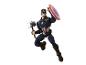 Superhelden-Actionfigur mit Hammer und Schild in Actionpose.
