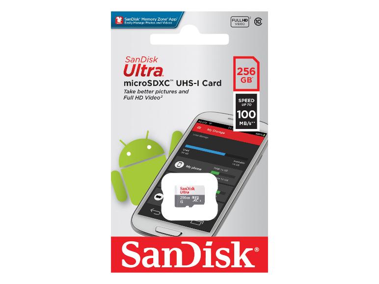 256 GB microSDXC Speicherkarte mit bis zu 100 MB/s Geschwindigkeit für Full HD Video.