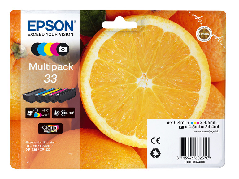 Gehe zu Vollbildansicht: EPSON »33« Orange Multipack Tintenpatronen Schwarz/Photo schwarz/Cyan/Magenta/Gelb - Bild 1