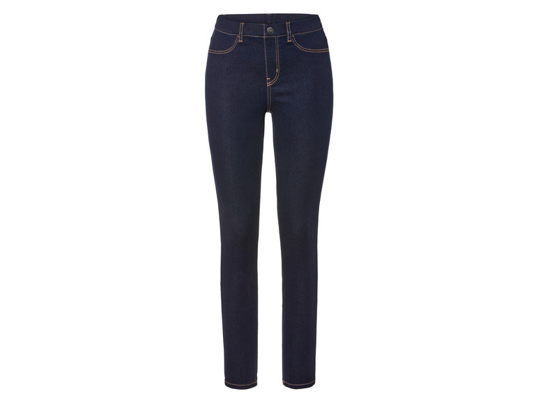 Eine dunkelblaue Skinny Jeans für Frauen.