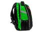 Schwarz-grüner Rucksack mit Pixelmuster, Seitenansicht.