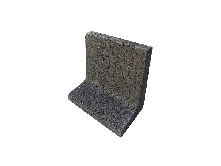 Grauer Beton-Rasenkantenstein mit L-Profil.