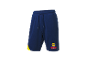 Lidl Trek Sportshorts, dunkelblau mit gelben und roten Details.