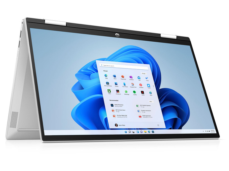 Ein silberner HP-Laptop mit Windows 11.