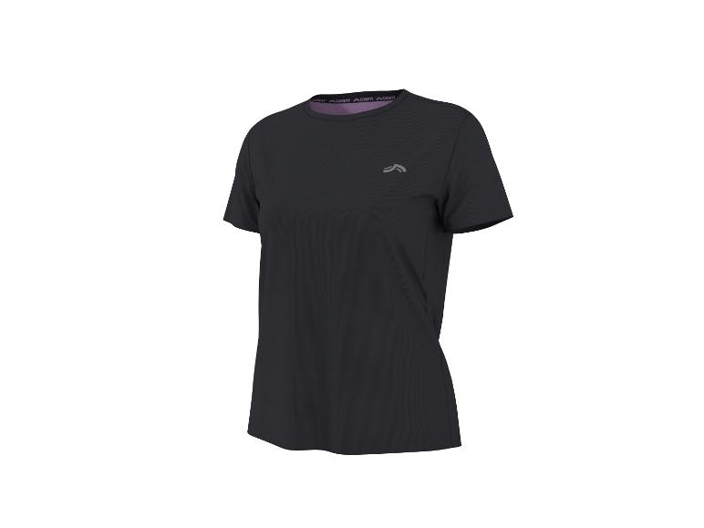 Schwarzes kurzärmeliges Sport-T-Shirt mit Rundhalsausschnitt und Logo auf der Brust