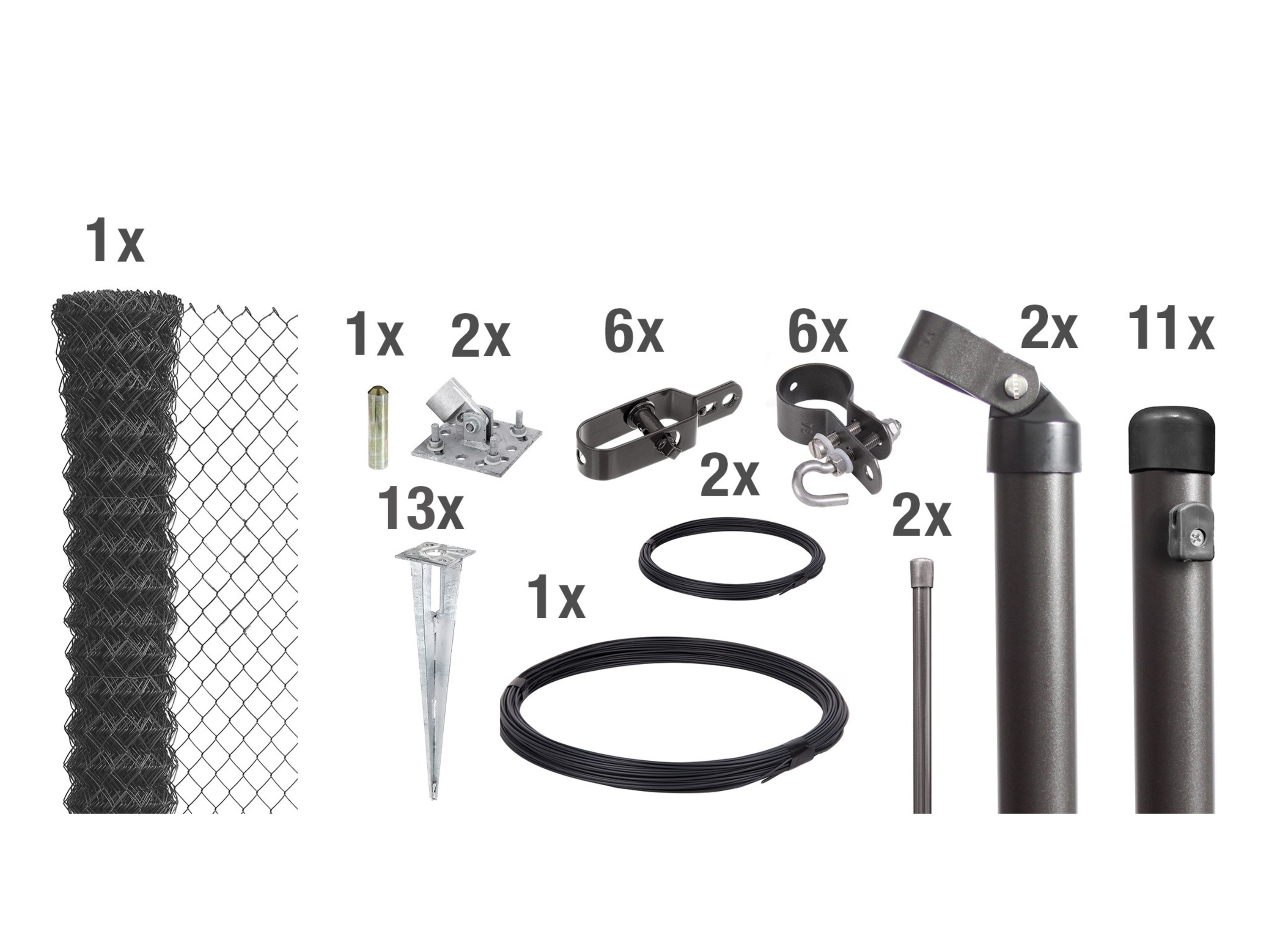 ALBERTS Set Maschendrahtzaun mit Einschlagbodenhülse, anthrazit (1500 mm)