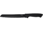 Schwarzes gezacktes Brotmesser mit der Aufschrift „STAINLESS STEEL“