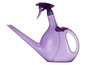Eine lila Gießkanne mit Sprühkopf.