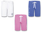 Drei Paar Shorts in Weiß, Blau und Rosa mit 'Soccx Spirit' Logos