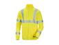 Gelbe Sicherheitsjacke mit Reißverschluss und reflektierenden Streifen.