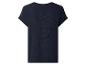 Dunkelblaues Damen-Kurzarmshirt mit Stricktextur, Rückansicht.