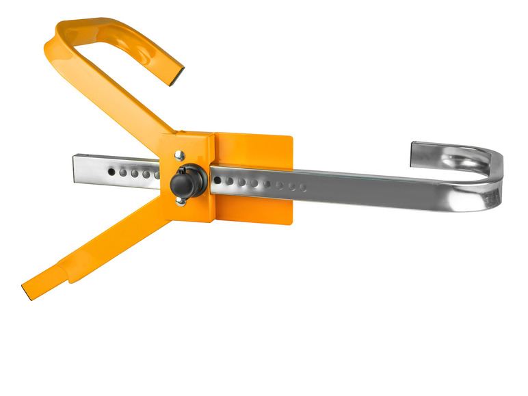 Ein gelber Stahlradblock mit einer Metallschelle