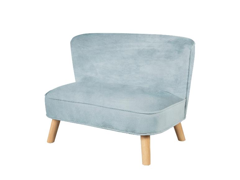 Hellblauer Polstersessel mit Holzbeinen