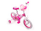 Ein rosa Kinderfahrrad mit Stützrädern, verziert mit Disney Prinzessinnen.