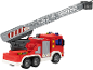 Rotes Spielzeug-Feuerwehrauto mit ausziehbarer Leiter und der Nummer 01 an der Seite.