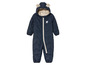 Ein blauer Baby-Overall mit Kapuze, Öhrchen und einem Stern