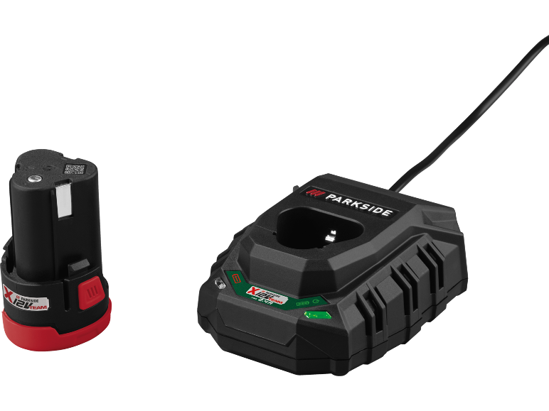 Ladegerät und 12V Akku für Elektrowerkzeuge.