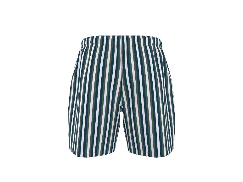 Gestreifte Herrenshorts in Weiß, Dunkelblau und Olivgrün.