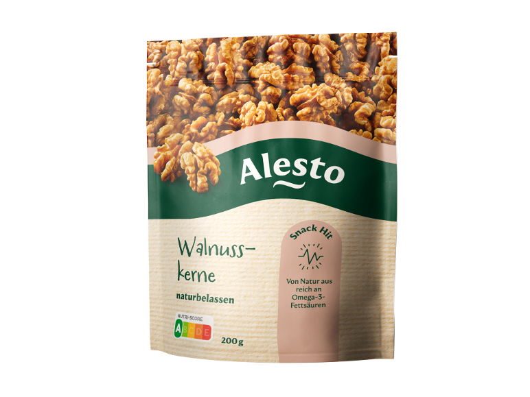 Eine 200-g-Packung naturbelassene Alesto Walnusskerne.