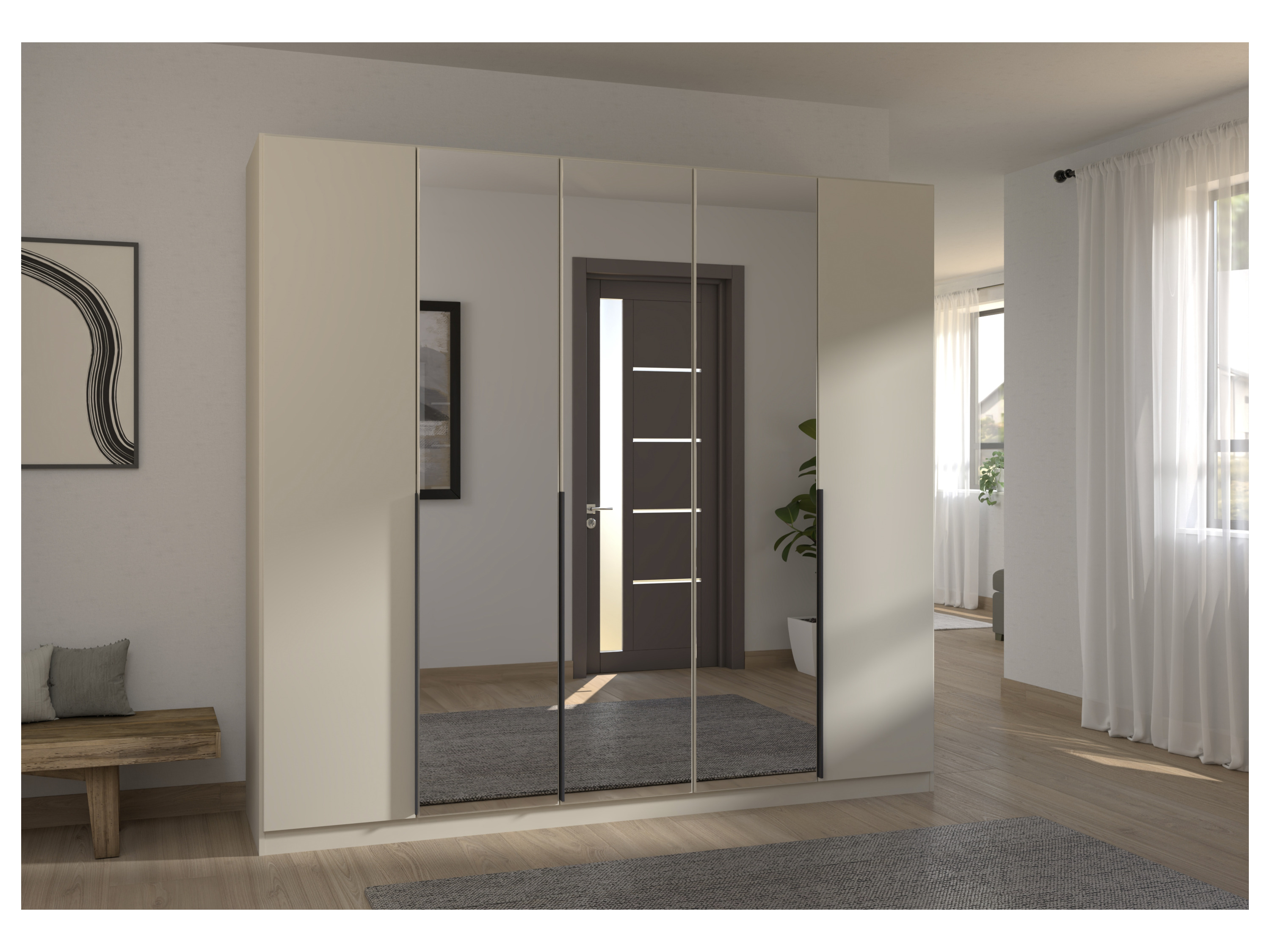 RAUCH ORANGE Drehtürenschrank Alabama mit Spiegel (Classic-Zubehör, Beige-Champagner, Griffe Grau, 226 x 210 cm) – Bild 2 von 4