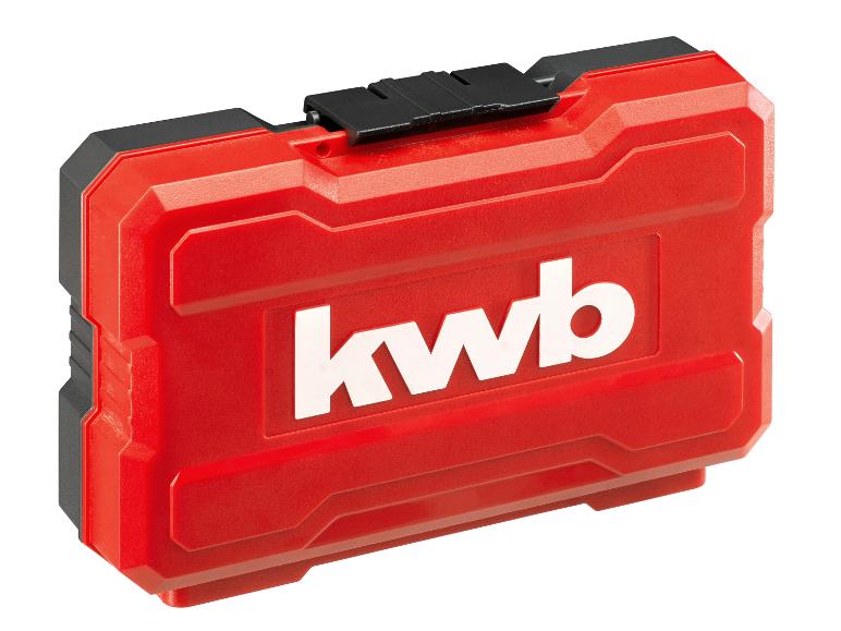Rote Werkzeugkiste mit schwarzen Elementen und weißem Logo