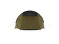 Ein grünes Zelt mit schwarzem Oberteil.