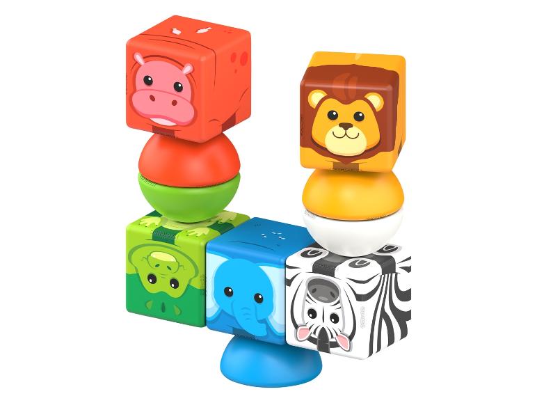 Bunte magnetische Tierbausteine: Nilpferd, Löwe, Krokodil, Elefant und Zebra.