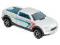 Ein weißer Hot Wheels Pick-up mit blauen und roten Streifen.