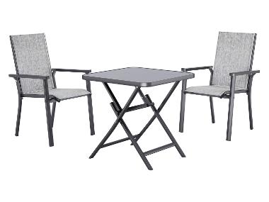LIVARNO® Alu-Set »Houston«, 3-teilig - Klapptisch & 2 Stapelsessel, hellgrau-meliert