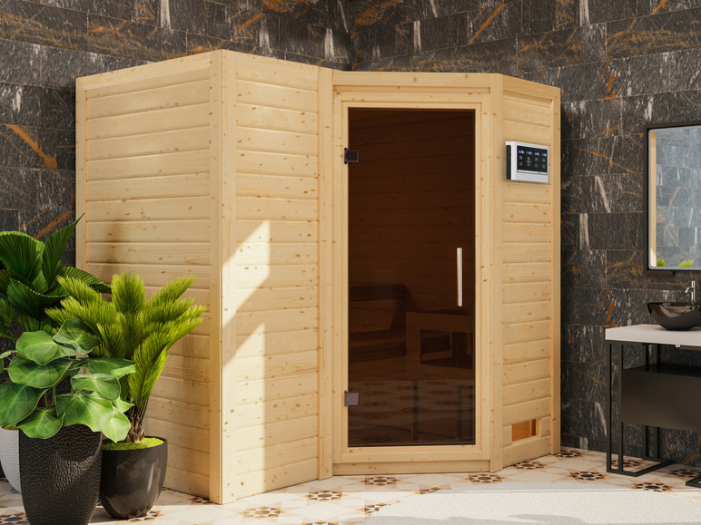 Gehe zu Vollbildansicht: Karibu Indoor-Sauna »Aspby«, Eckeinstieg, 9 kW Ofen - Bild 84