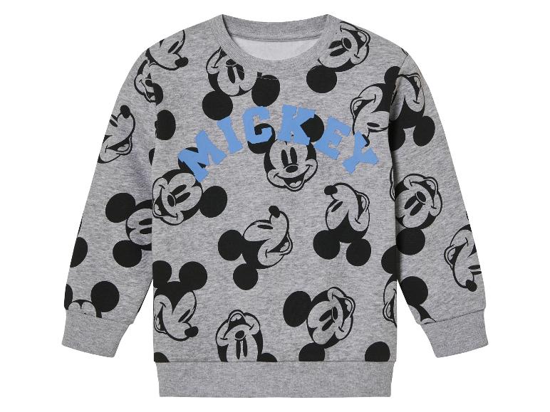 Ein grauer Mickey Mouse Pullover mit langen Ärmeln.