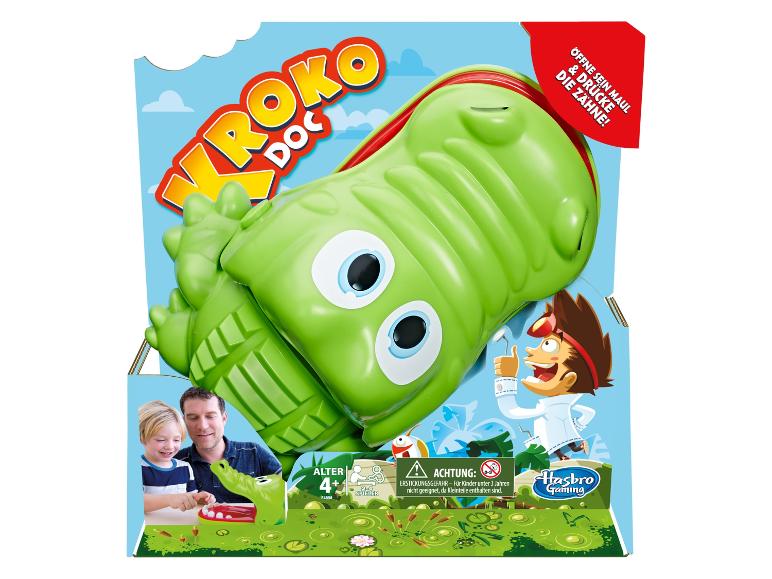 Das Kroko Doc Brettspiel von Hasbro Gaming mit einer grünen Krokodilfigur.