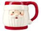 Weiße und rote Weihnachtsmann-Tasse mit Gesicht und Bart.