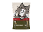 Katzenfutterbeutel mit einer Cartoon-Katze und dem Text „Frisches Rind mit Tapioka“, „Adult Gourmet Knusperkroketten“.