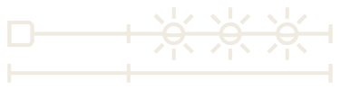Symbol einer Linie mit drei leuchtenden Glühbirnen und einem Maßband darunter.