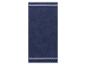 Ein dunkelblaues Handtuch mit weißem Rand.