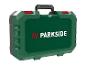 Grüner PARKSIDE Werkzeugkoffer mit schwarzem Griff und roten Verschlüssen