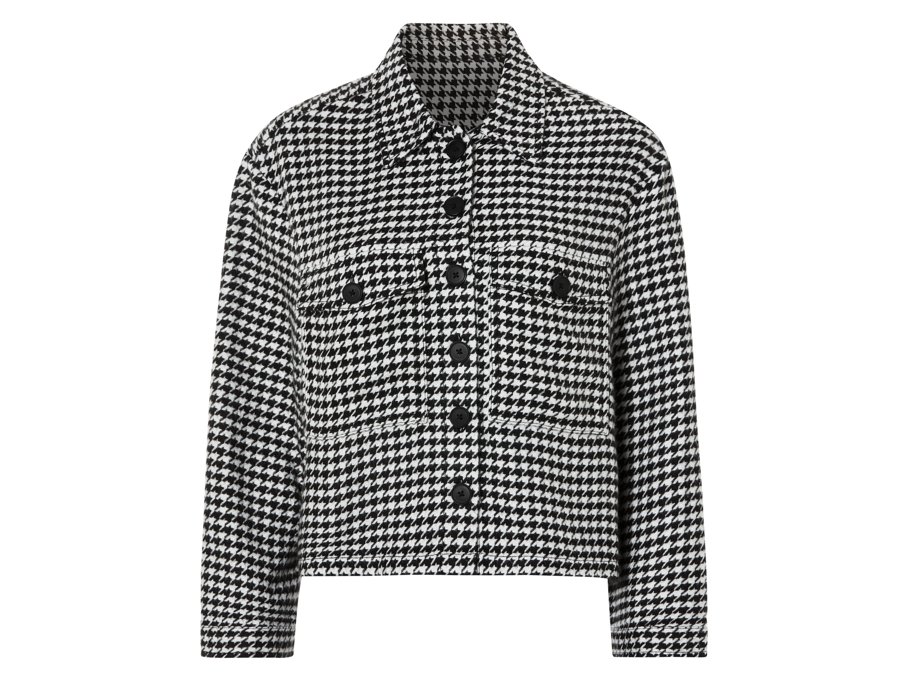 esmara® Damen Jacke (Schwarz/weiß, M(40/42))““ | schwarz/weiß Muster: schwarz/weiß: Hahnentritt Detail: mit durchgehender Knopfleiste und aufgesetzte Brusttaschen, mit überschnittenen Schultern, Knopfmanschette am Ärmelabschluss Schnitt: kurz und leger Kragenform: Kentkragen Material: Polyester recycelt, 31 % Polyacryl Pflegehinweis: waschen bei max. 40 °C Pflegeleicht nicht bleichen nicht im Wäschetrockner trocknen bügeln bis 110 °C Stufe 1. Kein Bügeln mit Dampf nicht trockenreinigen Größe: Xs32/34 – L44/46 Meine Lidl-Größe – so einfach gehts Deine Größe findest du in der Lidl-Größentabelle . Oeko-Tex® Standard 100 Geprüft auf Schadstoffe Zertifizierungsnummer: 09.0.68536 Hohenstein Htti Standard 100 by Oeko-Tex® ist die weltweit bekannteste, unabhängige Zertifizierung schadstoffgeprüfter Textil- und Lederprodukte aller Art – vom Garn und den Stoffen bis hin zum gebrauchsfertigen Artikel. Das Label bestätigt