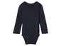 Ein dunkelblauer Baby-Body mit langen Ärmeln.