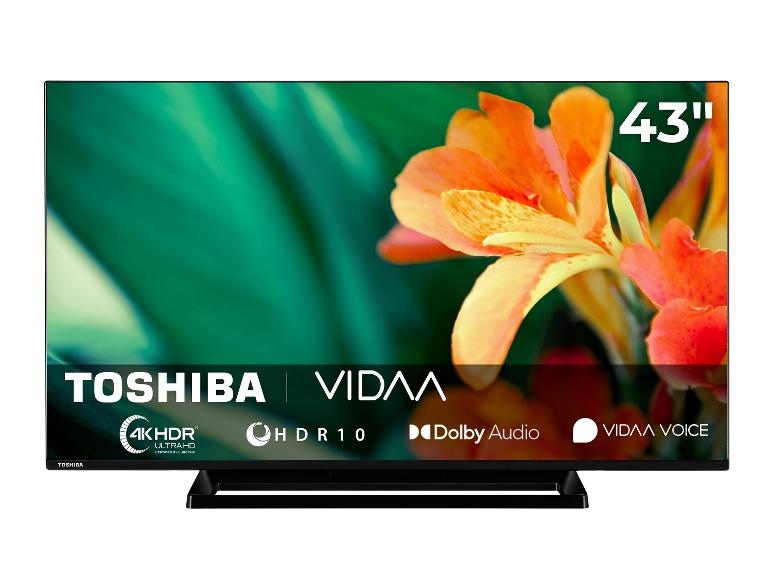 43-Zoll-Fernseher mit 4K HDR-Bildschirm, Dolby Audio und Sprachfunktionen.