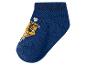 Blaue Kindersocke mit Welpenmotiv und dem Schriftzug „PATROL“.