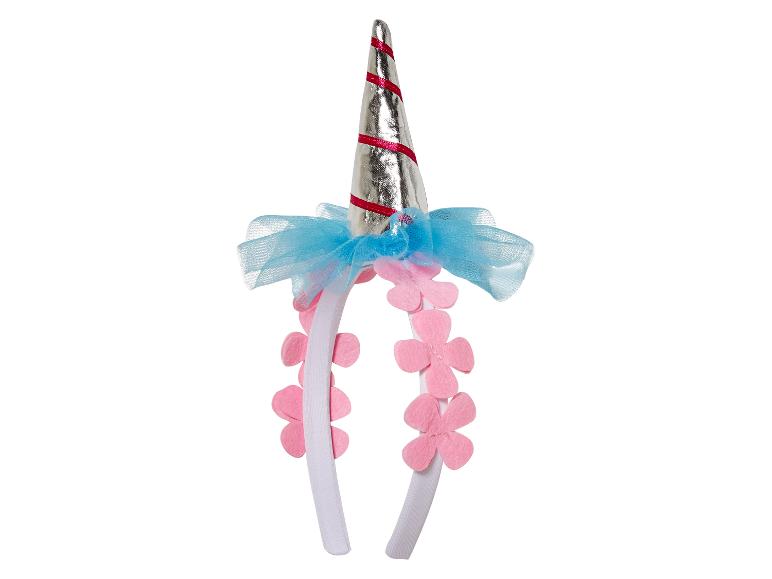 Ein silbernes Einhornhorn mit rosa Blumen auf einem Haarreif.