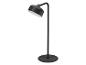 Schwarze Stehlampe mit Metallsockel und Kopf mit Netzschalter