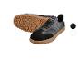 Schwarze Herren-Sneaker mit brauner Sohle, aus zwei Blickwinkeln gezeigt.