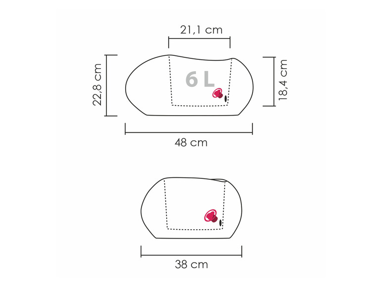 Zwei ovale Wassersäcke mit einem Fassungsvermögen von 6 Litern.